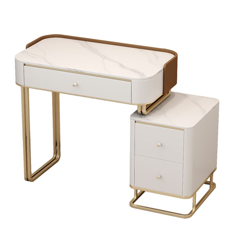 Stone Top Make-up Vanity Luxurious Metal Dressing Table in Grey/White