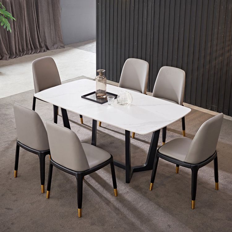 Faux Leather Industrial Dining Room Chair Matte Finish Solid Back Dining Chair