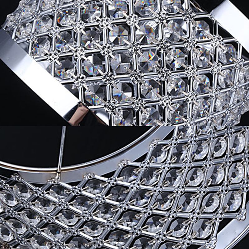 Metal Cylindrical Pendant Lamp Modern Style 1-Light Hanging Light with Crystal Beads