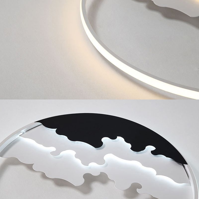 16"/19.5"/23.5" Dia LED Bedroom Flush Light with Etch Acrylic Shade White/Black Ceiling Mounted Lamp in Warm/White Light