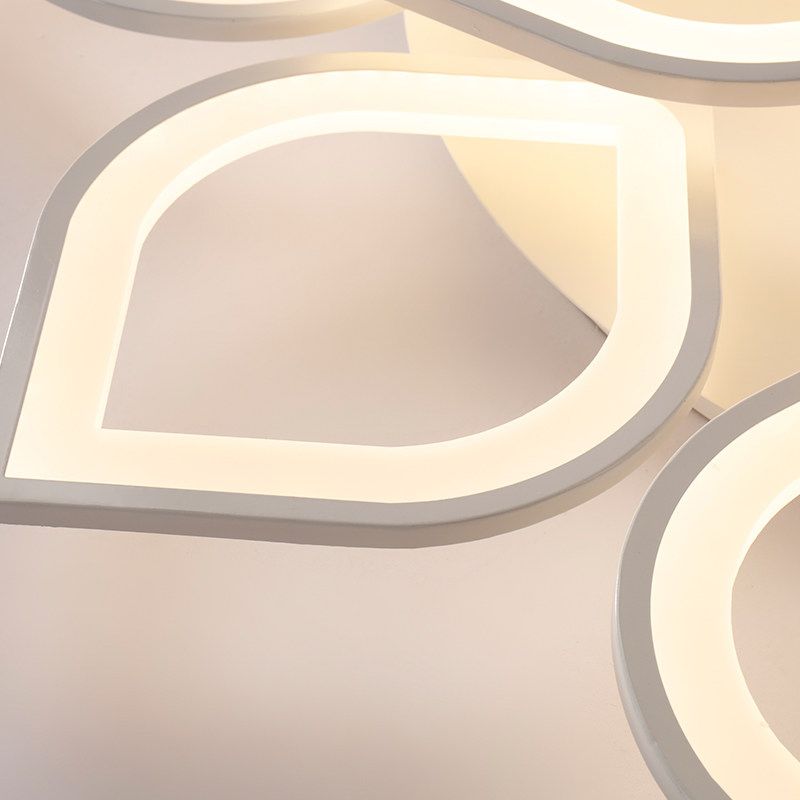 LED 4/6/8 Lights Bedroom Flush Light with Leaf Acrylic Shade White Ceiling Lighting Fixture in White/Warm/Natural Light