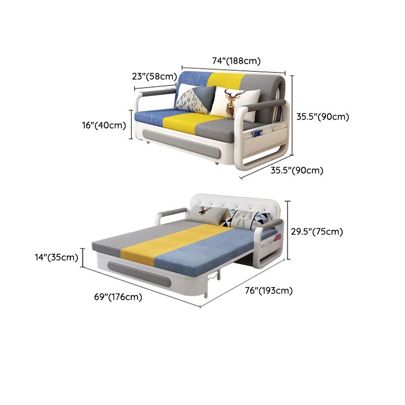 Linen Sofa Bed 35.43" Wide Square Arm Sleeper Sofa with Upholstered