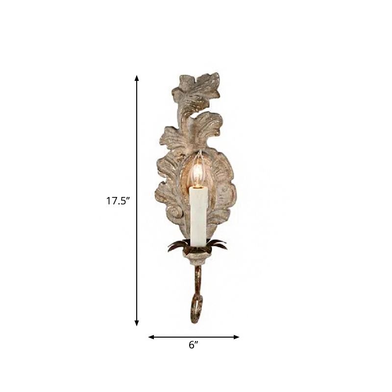 1-Head Wall Lighting Ideas Retro Candelabra Wood Wall Sconce Lighting in Grey for Hallway