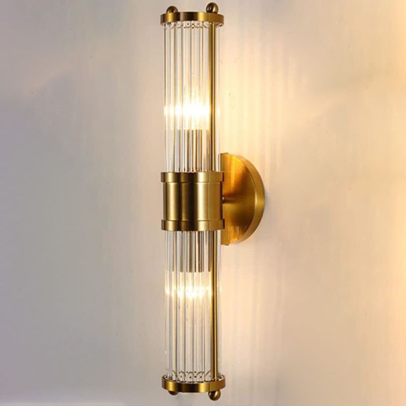 Cylinder Glass Bath Sconce in Gold & Clear Traditional 1 / 2 - Light Bathroom Vanity Light