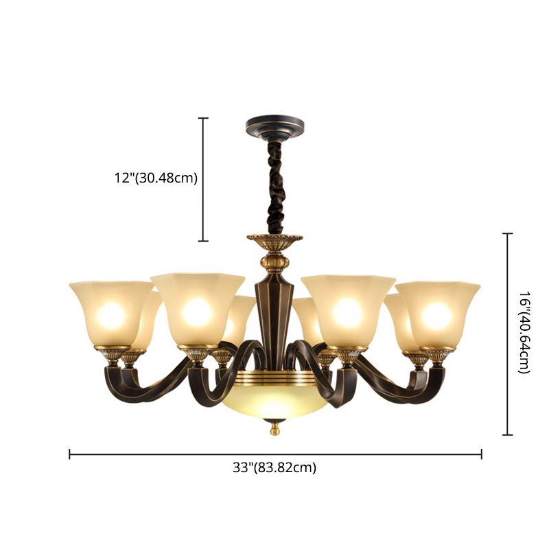Bell Chandelier Light Fixture Traditional Amber Glass Pendant Lighting for Restaurant