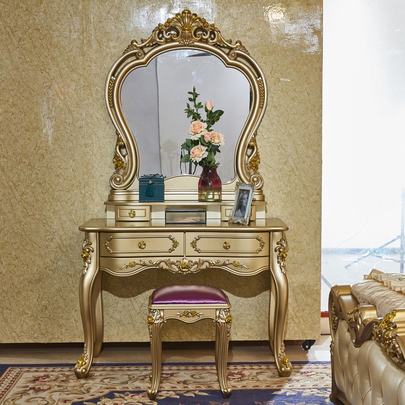 Victorian Wooden Vanity Dressing Table Gold 2-Drawer Make-up Vanity