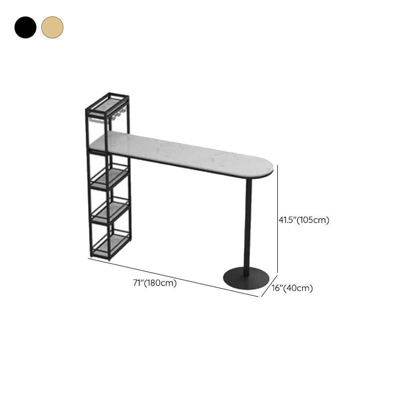 Glam Stone Bar Table Metal Base with Wine Rack for Living Room