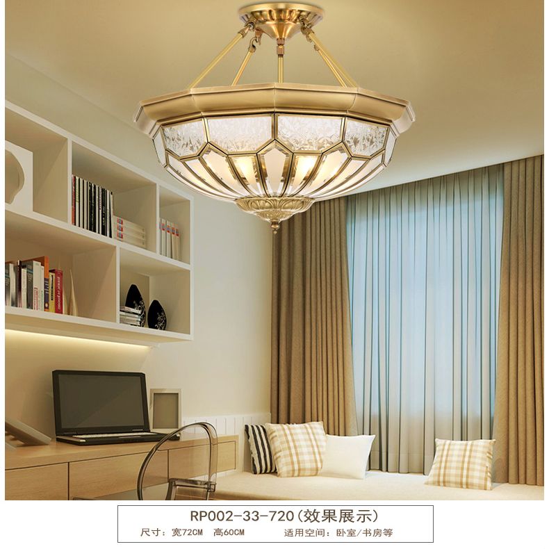 18"/19.5" Wide Bowl Bedroom Semi Flush Light Antique Frosted Glass 4/6 Lights Gold Semi Mount Lighting