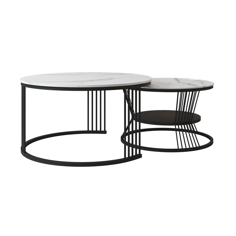 Contemporary Coffee Table Set Round White 2-Piece Coffee Cocktail Table