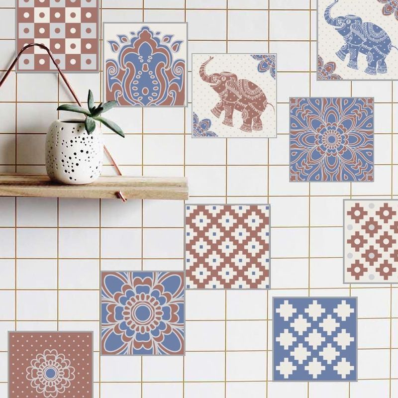 Bohemian Geometric Wallpaper Panels Red-Blue Animal Patterned Wall Art, Self-Adhesive