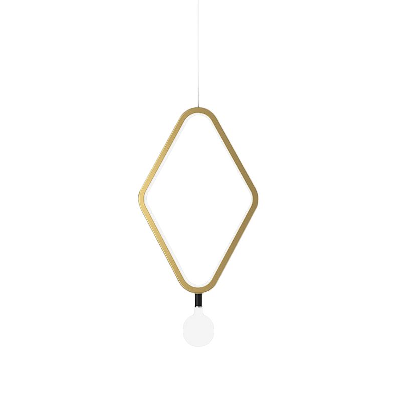 Gold Rhombus Hanging Pendant Light Simplicity 1 Light Metallic Suspension Lamp in Warm/White Light with Exposed Bulb Design