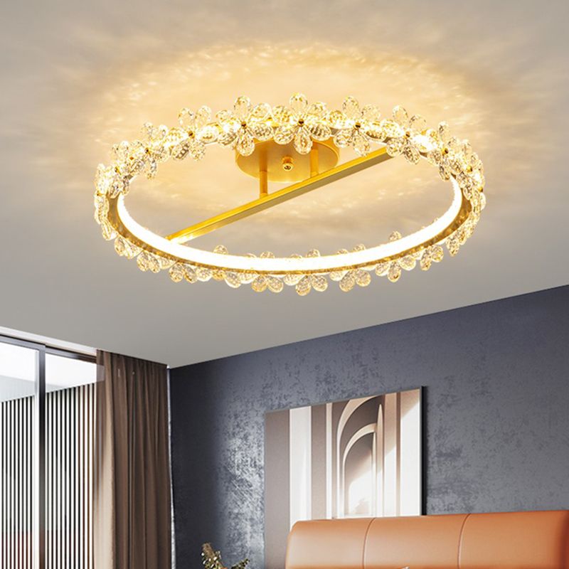 LED Modern Crystal Flush Mount Circle Shape Ceiling Light with Acrylic Shade for Passage