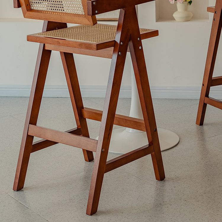 Contemporary Low Back Solid Wood Armed Bar Stool with Footrest