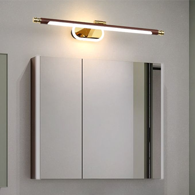1-Light Metal Wall Lighting Modern Style Linear Mirror Wall Mounted Light in Brown