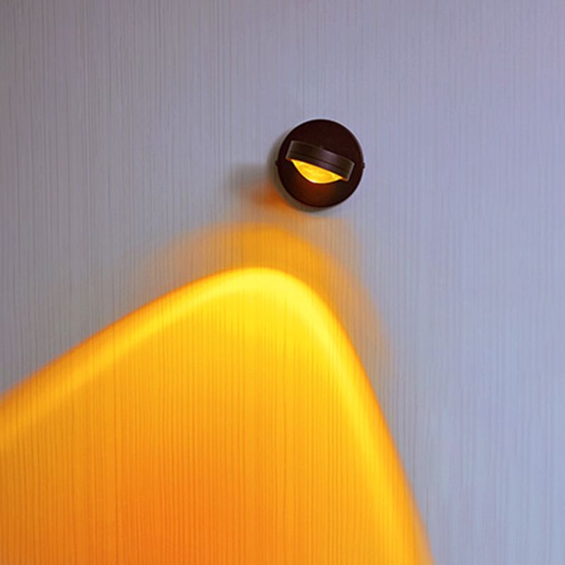 Round Sunset Projection Lamp Trendy Modern Metal Bedside LED Wall Light in Black