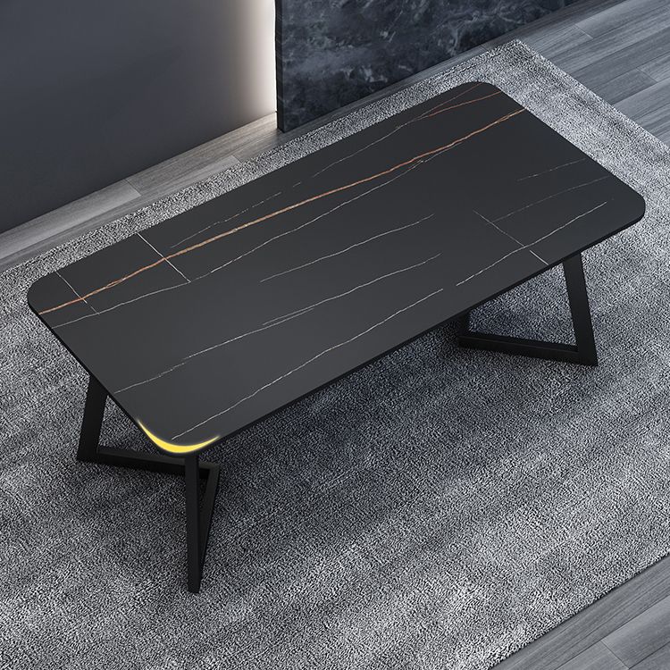 Minimalist Sintered Stone Dining Room Set with Black Base Formal Dining Table Furniture