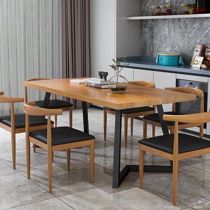 Metal Industrial Rectangle Table Pine Solid Wood Top Table with Sled Base