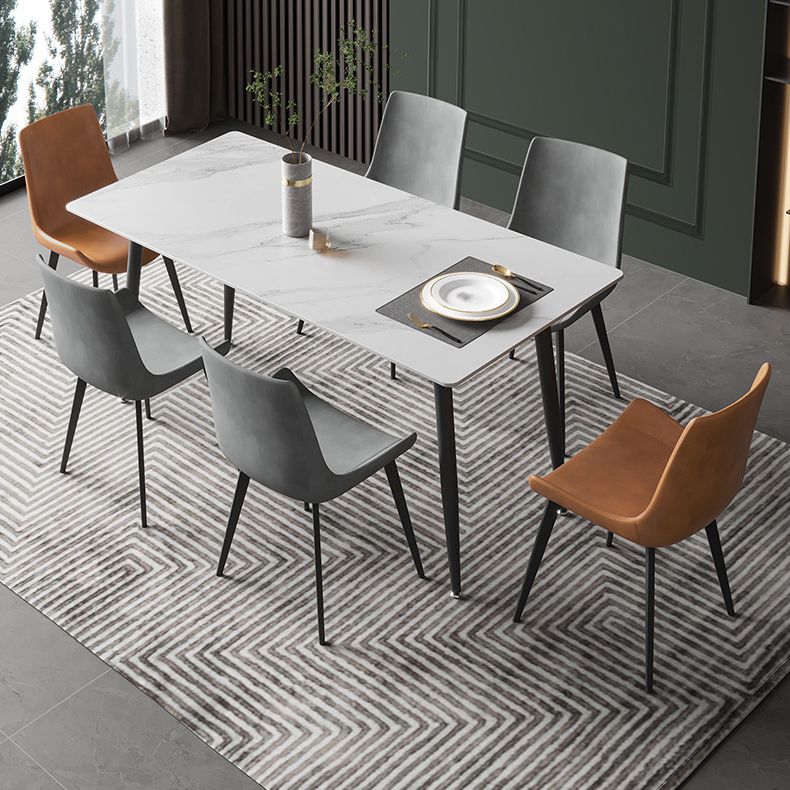 Stone Top Table Rectangle Contemporary Dining Table with 4 Black Legs