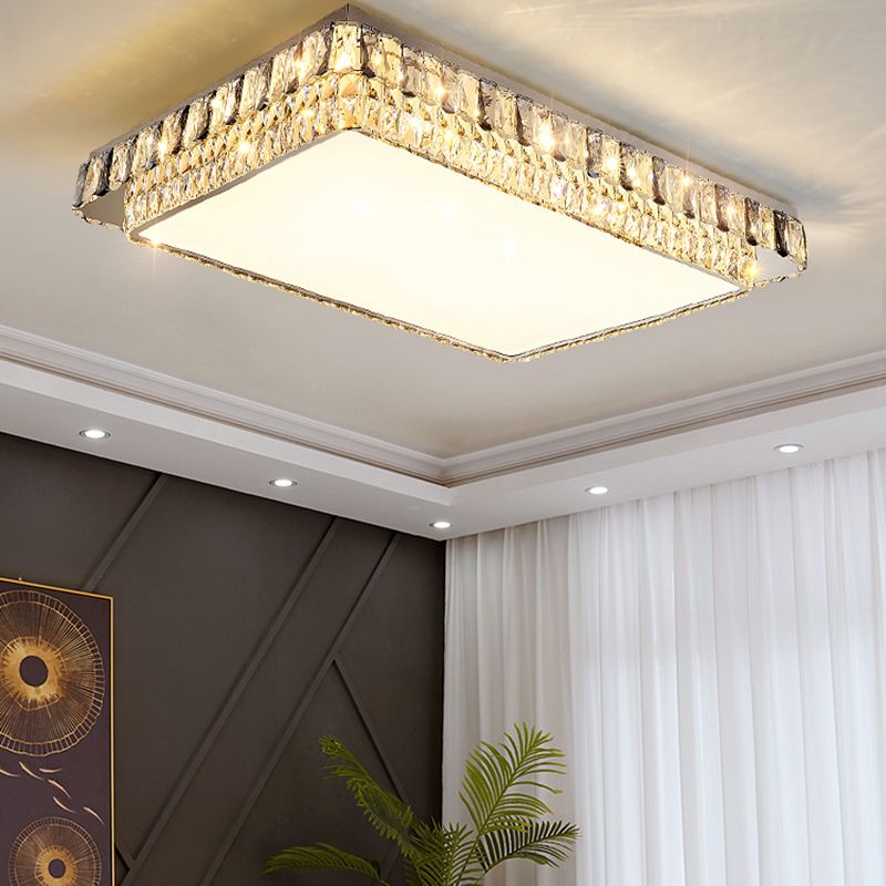 Plafonnier LED en cristal de luxe moderne en acier inoxydable géométrique encastré