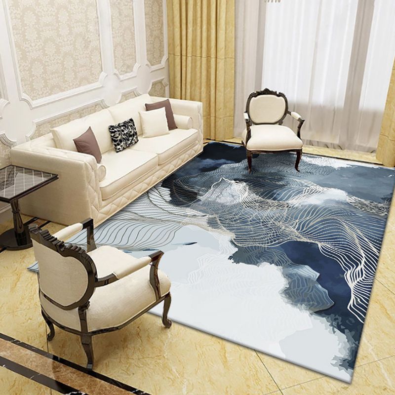 Gold Modern Area Carpet Polyester Line Carpet Non-Slip Backing Carpet for Living Room