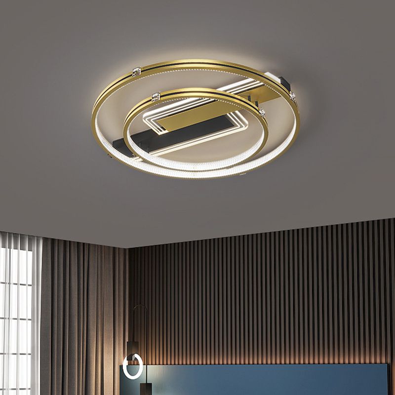 Doble anillo dorado estilo nórdico techo accesorio de iluminación de hierro tono acrílico led al ras de montaje para sala de estar para sala de estar