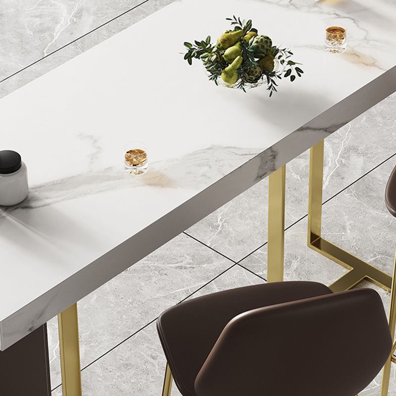 1/2/3 Pieces White Bar Set Glam Stone Top Pub Table with Brown Upholstered Stools