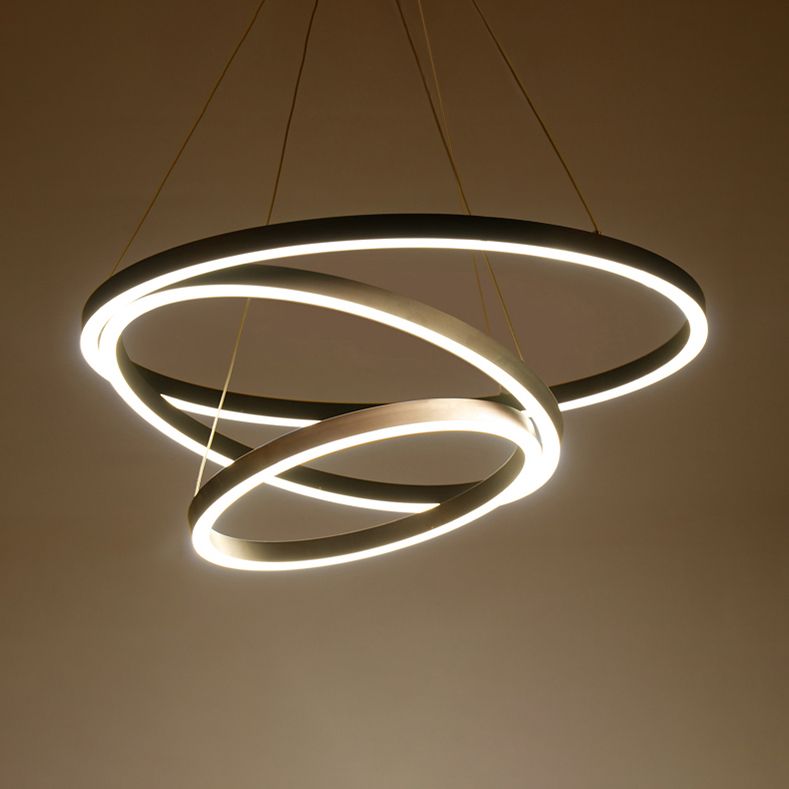Brown Hoop Chandelier Contemporary 1/2/3-Ring Acrylic LED Ceiling Light Fixture in Warm/White Light