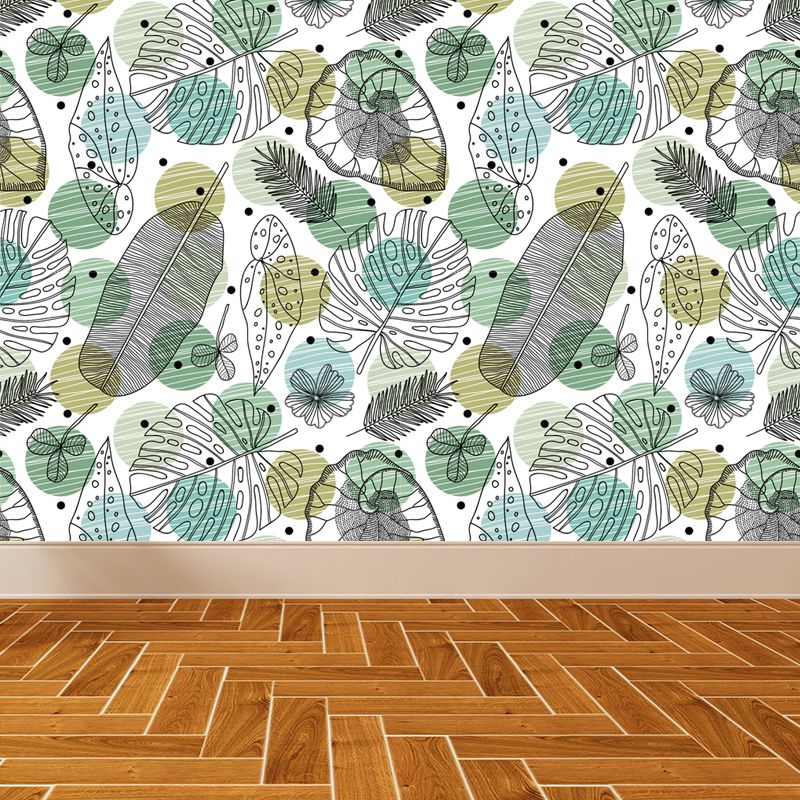 Contemporary Botanical Print Mural Decal Soft Color Dining Room Wall Covering, Custom