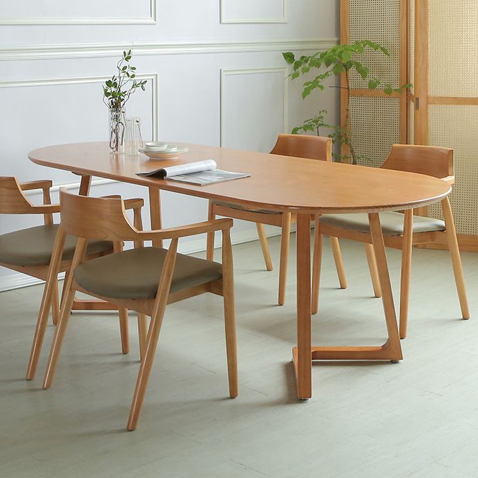 Table en bois massif de pin ovale Table à manger à double piédestal moderne avec base en bois