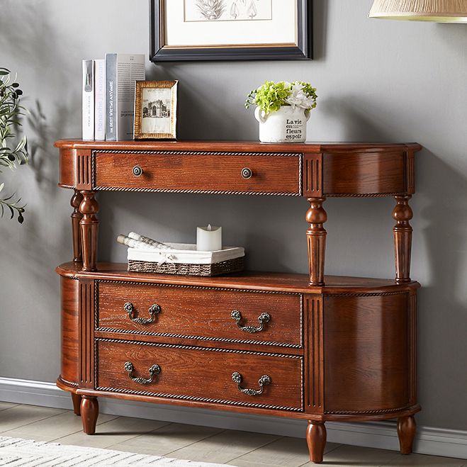 Mid-Century Modern Wood Accent Table Half Moon Console Sofa Table for Hall