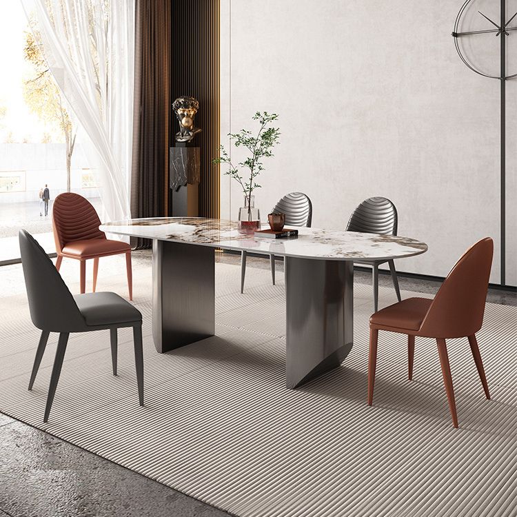 Luxury Sintered Stone Kitchen Home Fixed Double Pedestal Dining Table