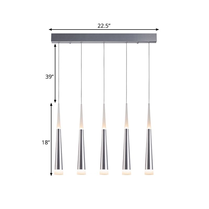 Tapered Hanging Lamp Modern Metal 5/6 Heads Silver Hanging Pendant Light for Dining Room in Warm/White/Neutral