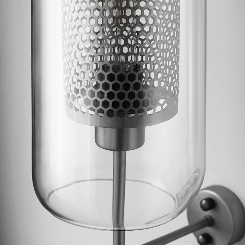 Metal and Glass Bath Sconce Industrial 1 - Light Bathroom Vanity Lighting in Gold / Sliver