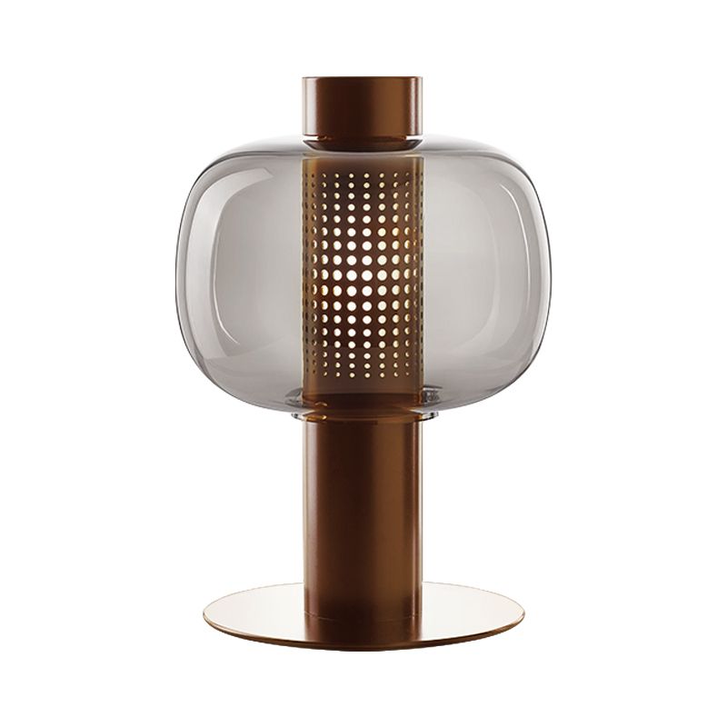 Schwarz/braun hohlrohr Tischlampe moderne LED -Metallic Desk Licht mit Fischtank klar/Cognac -Glasschatten