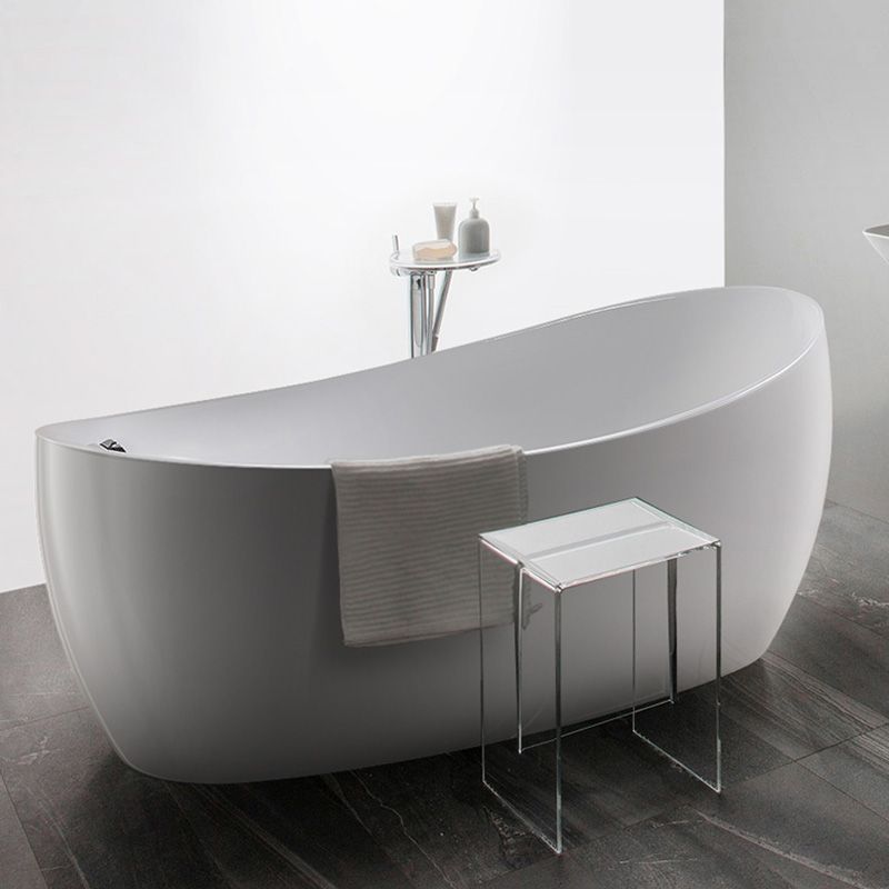Modern White Ellipse Acrylic Bathtub Freestand Soaking Bathtub with Drain Bath Tub