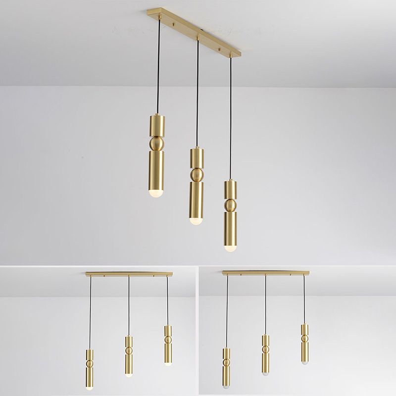 Gold Tubular Pendant Light Kit Simplicity Style Metal Pendant Light Fixture for Bedroom