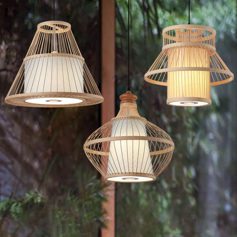 Japanese Pendulum Light Rattan 1-Light Hanging Ceiling Light for Dining Room