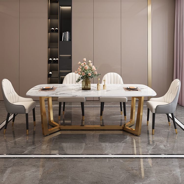 Nordic Dining Room Set Metal Frame Dining Table Rectangle White Slate Formal Dinette Set for Home