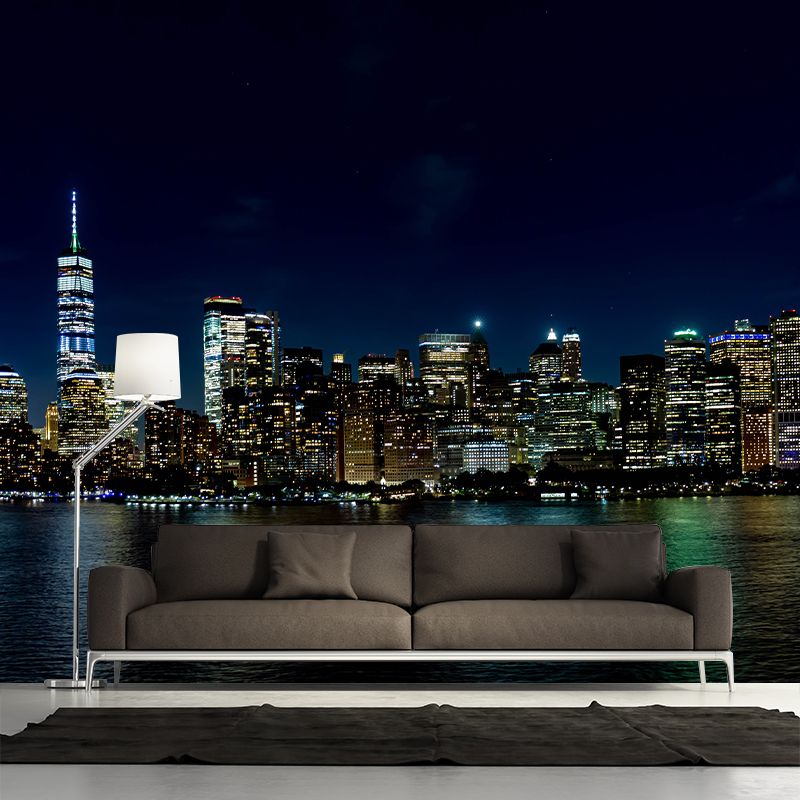 Minimalism City Night Moisture Resistant Meeting Room Wall Decor, Custom Size