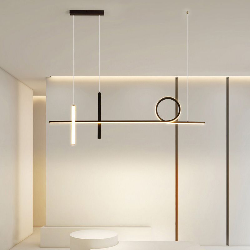 3-Light Ceiling Island Light Minimal Style Linear Shape Metal Pendant Lighting Fixtures