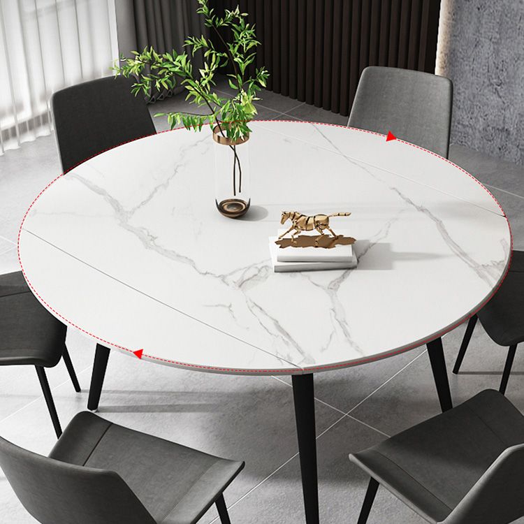 Round 4-foot Dining Site Table Simplicity Style Stone Drop-Leaf Dinette Table for Home