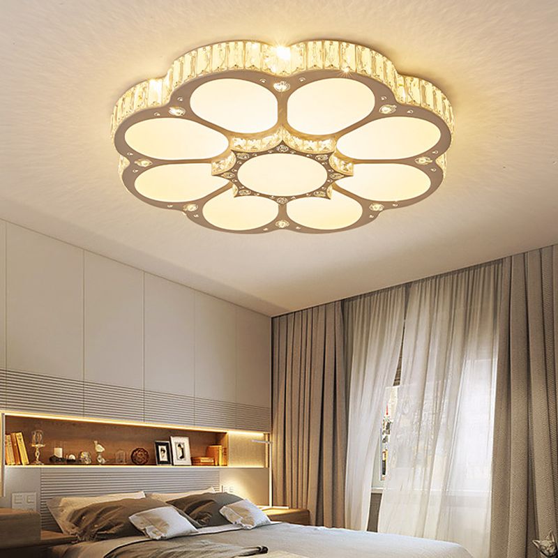 White Floral Ceiling Mount Light Fixture Modern LED Crystal Flushmount Ceiling Fixture