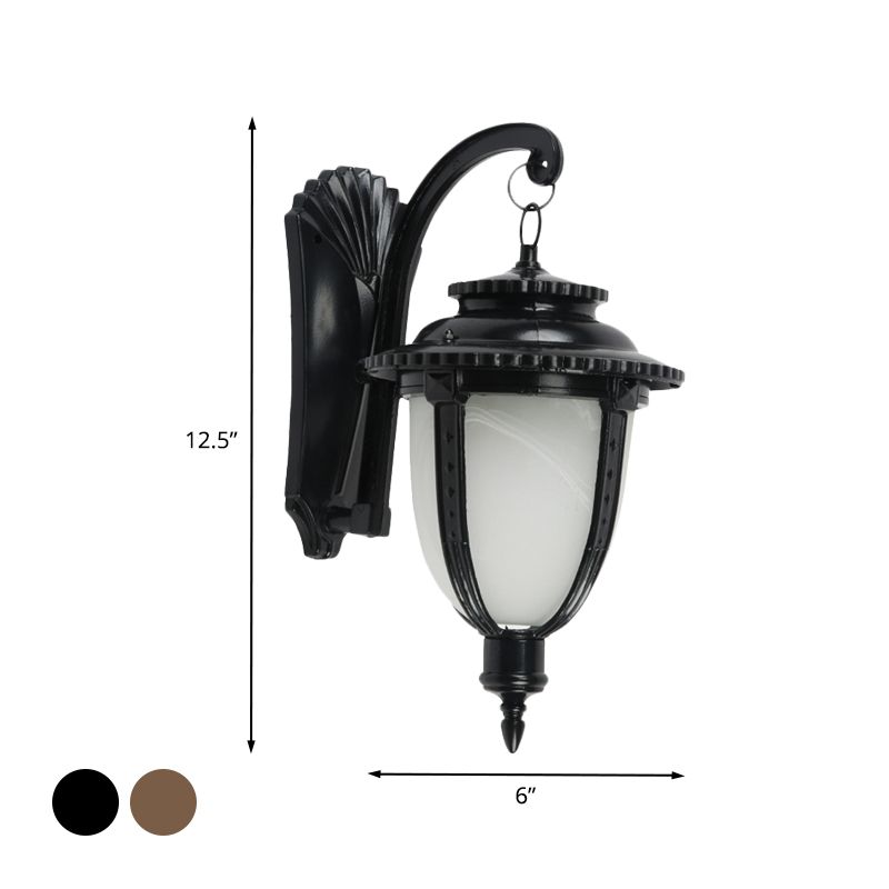 1 Bulb Urn Shape Sconce Lighting Country Black/Bronze White Glass Weather-Resistant Wall Lamp Fixture