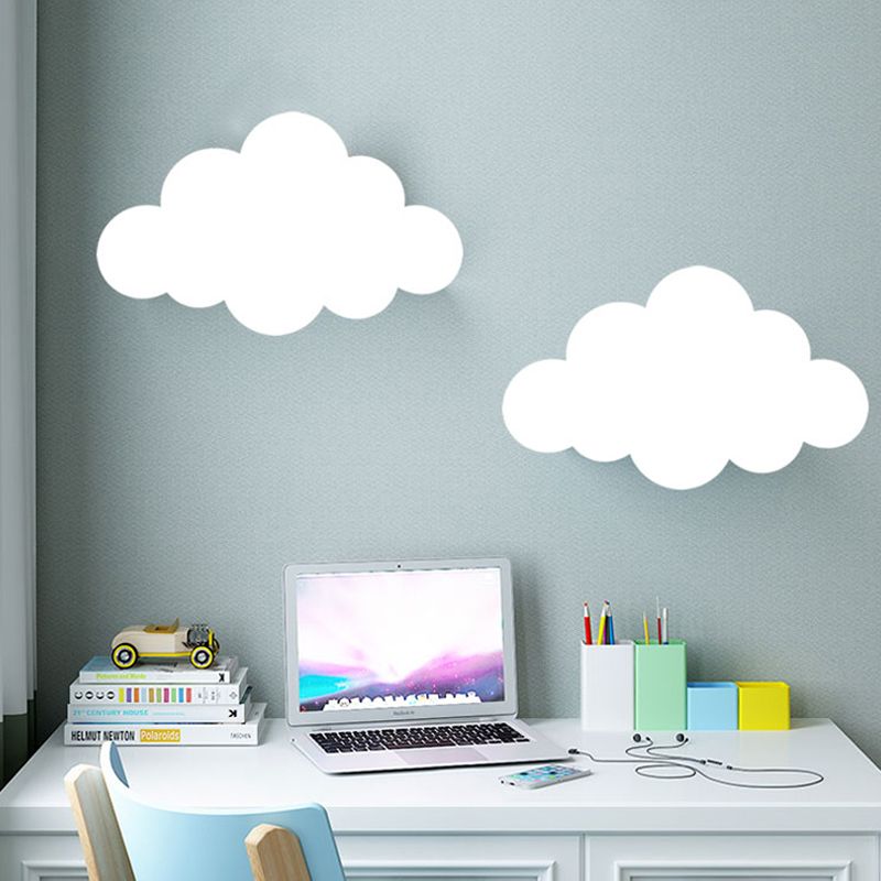 Kids White Finish Sconce Light Cloud Shape Acrylic LED Wall Lamp for Kindergarten Corridor