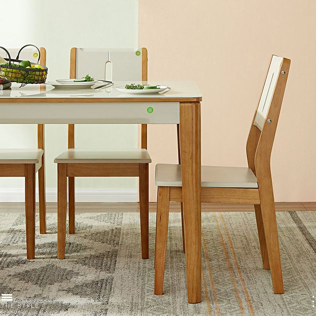 5/7 Pieces Glass Top Solid Wood Frame 4 Legs Dining Set for Home