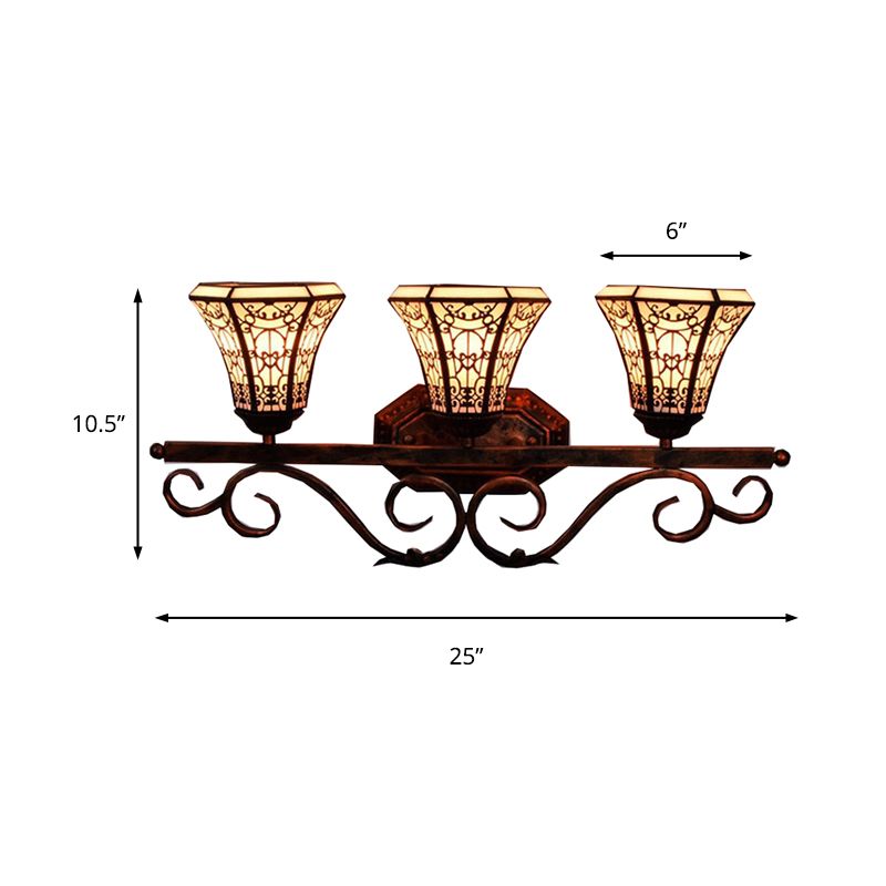 Glass Pattern Bell Sconce Light Study Room 3 Lights Tiffany Antique Wall Light in Beige