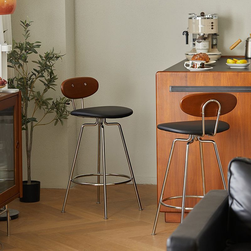 Modern Upholstered Faux Leather Low Back Bar Stools with Metal Base