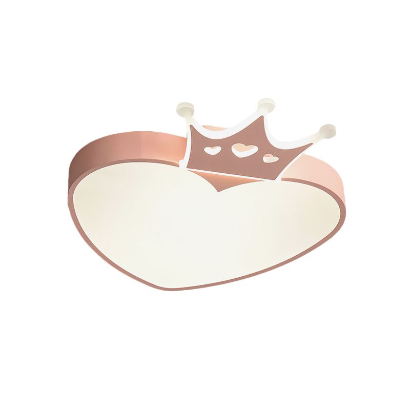 Acrylic Loving Heart Shape Flush Lamp Nordic Style LED Flush Mounted Lighting in Pink/Blue with Crown Decor