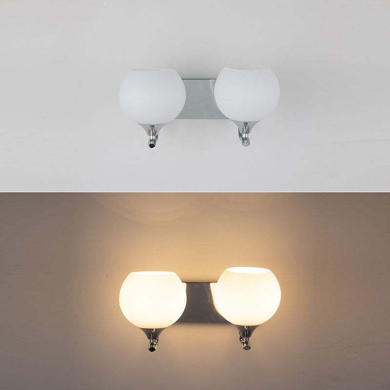 Modern Chrome Vanity Lighting Glass Shade Wall Light Fixture for Bathroom
