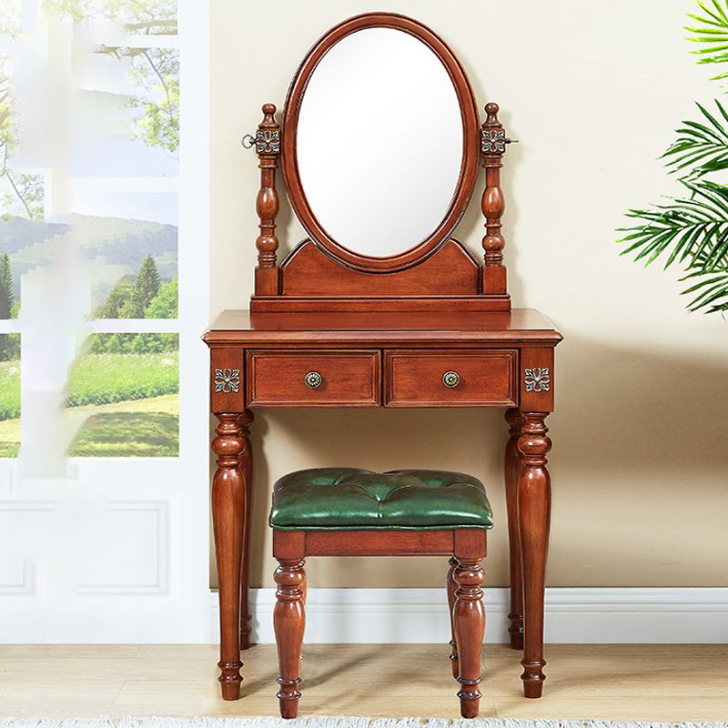 Traditional Makeup Vanity Desk Table with Drawer in Brown for Bedroom